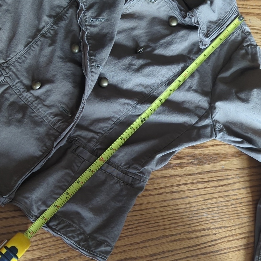 Ann Taylor Khaki Brass Button Down Asymmetrical Moto Jacket Size 10 - Picture 8 of 8